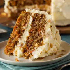 Deliciosa tarta de zanahoria y nueces, con un cremoso glaseado, lista para disfrutar.