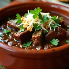 Carne guisada Arguiñano, jugosos trozos de carne en salsa oscura, decorada con perejil y queso rallado.