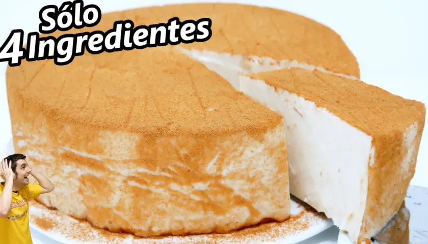 Pastel cremoso de papilla de maicena con canela, ¡solo 4 ingredientes! Un hombre sorprendido mira el postre.