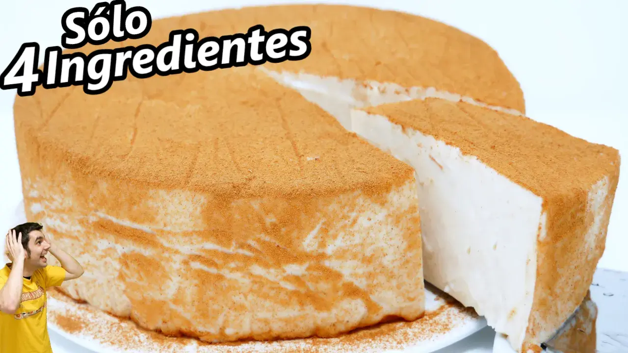Pastel cremoso de papilla de maicena con canela, ¡solo 4 ingredientes! Un hombre sorprendido mira el postre.